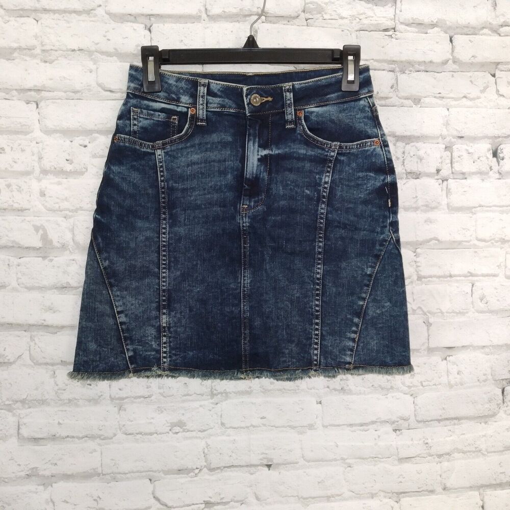 Arizona Jean Co Skirt Womens Juniors 3 Blue Dark Acid Wash Denim Cut Off